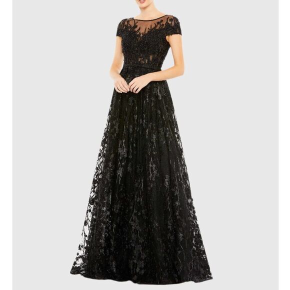 $798 Mac Duggal 20405 Size 10 Black Floral Embroidery Formal Gown Ballgown Dress - Picture 2 of 5